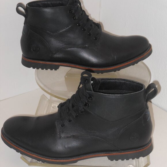 TIMBERLAND BLACK LEATHER ANKLE BOOTS SIZE 10 MEDIUM - Picture 5 of 9